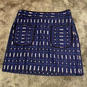 LOFT Blue and Black Patterned Midi Skirt
